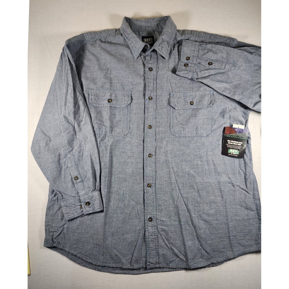 Key Industries Blue Chambray Long Sleeve Work Shirt Workwear Mens 2XL Reg 517.45
